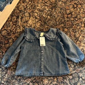 H&M ruffle collar denim chambray top 3-4t